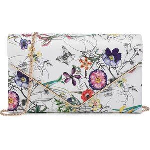 Women White Floral  Faux Suede Clutch Evening Sparkly Cocktail Wedding  Purse